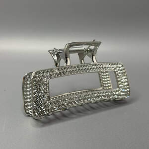 Краб-заколка для волос металлическая 8,5 см - серебро с стразами