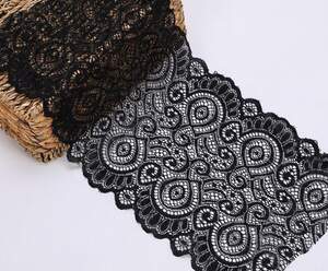 Кружево стрейч 18см Моника, широкое кружево цвет - Черный