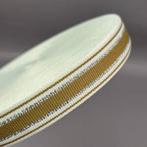 Лампасная репсовая лента (тесьма) ширина 2см - горчичная с серебром