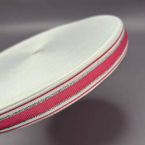 Лампасная репсовая лента (тесьма) ширина 2см - розовая с серебром