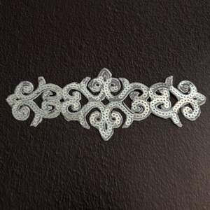 Лейсы, термо аппликации с пайетками 8,5х20,5 см - белый с серебром