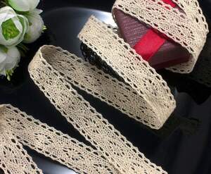 Натуральное кружево лён (хлопок) 2,2 см Цвет - Бежевый (лен-1492)