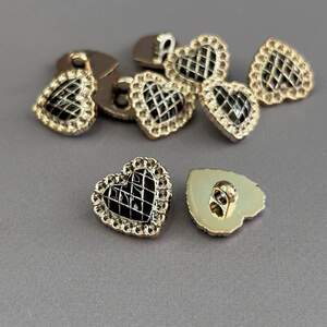 Пуговица на ножке пластик Ø-21 мм, Сердце - Золото с черным