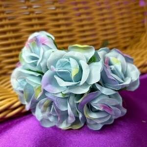 Роза двухцветная, букет 6 цветков - голубой