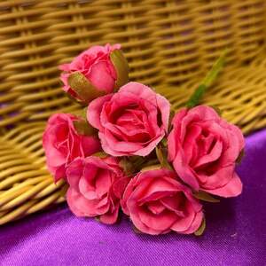 Роза двухцветная, букет 6 цветков - малиновый