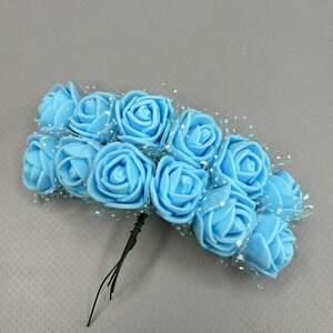 Фоамирановые розочки с фатином 1 букет (12шт) - Голубой