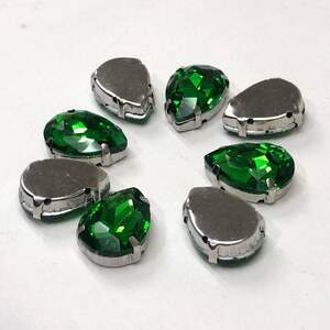 Стразы в цапах 13х18 мм (стекло) Капля, зеленый