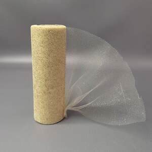 Фатин в рулоне с напылением 15см, моток 9 м - золотой прозрачный