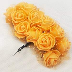 Фоамирановые розочки с фатином 1 букет (12шт) - Оранжевый