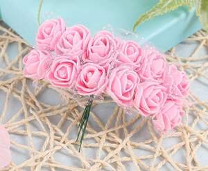 Фоамирановые розочки с фатином 1 букет (12шт) - Нежно розовый