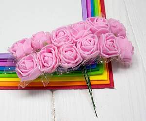 Фоамирановые розочки с фатином 1 букет (12шт) - Розовый