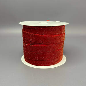 Бархатная лента с люрексом золото 2 см 46 м - красный