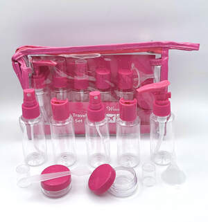 Дорожный набор емкостей в косметичке 9в1, малиновый