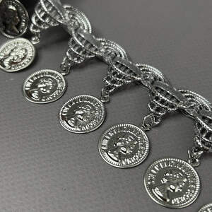 Тесьма серебро с монетами - 4,5 см монетка 19 мм