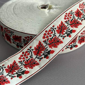 3 см Тесьма национальная с орнаментом - красная калина 3 см Тесьма национальная с орнаментом - красная калина