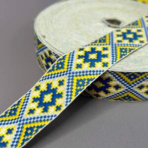 3 см тесьма национальная с украинским орнаментом - желто-голубой ромб 3 см тесьма национальная с украинским орнаментом - желто-голубой ромб