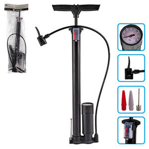 Автомобильный насос ручной с манометром и пластиковой ручкой.