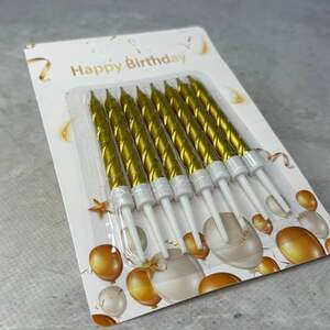 Набор свечей для торта, спираль 8 шт - золото