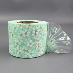 Фатин в рулонах 6 см, моток 22 м - мятный в ромашку