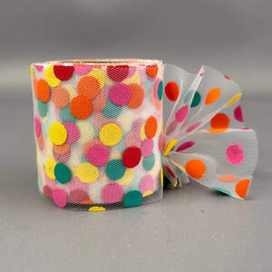 Фатин в рулонах 6см, моток 10 м - белый в горох