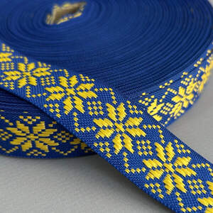 2,5 см Тесьма национальная с орнаментом - синяя с желтым