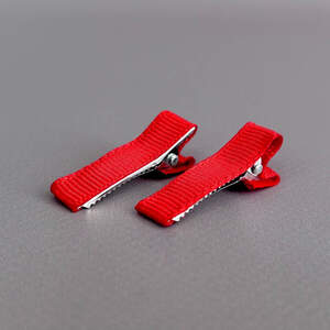 (10 шт) Заколка-заготовка уточка с репсовой лентой 3,5 см - красный