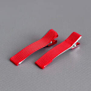 (10 шт) Заколка-заготовка уточка с репсовой лентой 4,7 см - красный