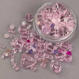 (150 гр) Бусины стеклянные Микс цветов и размеров - розовый