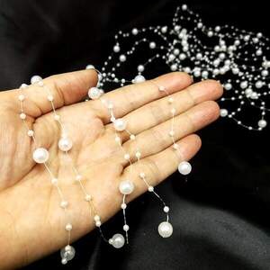 (5шт по 1,3 м) Бусины на леске Ø8 и Ø3мм Цвет - Белый