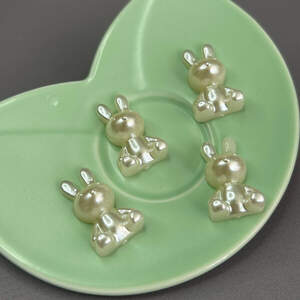 10 шт - Кабашон пластик Зайка 16х26 мм - айвори