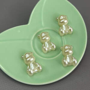 10 шт - Кабашон пластик Мишка 16х24 мм - айвори