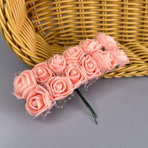 Фоамирановые розочки с фатином 1 букет (12шт) - персиковый Фоамирановые розочки с фатином 1 букет (12шт) - персиковый