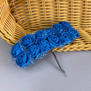 Фоамирановые розочки с фатином 1 букет (12шт) - Синий