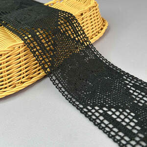 Хлопковое кружево 8 см (лен) - Черное (#4033) Хлопковое кружево 8 см (лен) - Черное (#4033)