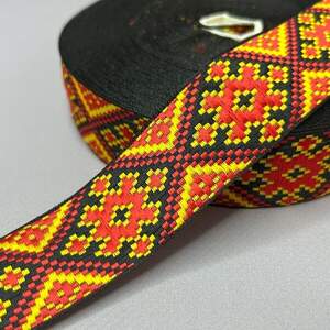 3 см тесьма национальная с украинским орнаментом - оранжевая 3 см тесьма национальная с украинским орнаментом - оранжевая