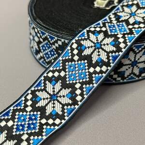 3 см тесьма национальная с украинским орнаментом - синий ромб 3 см тесьма национальная с украинским орнаментом - синий ромб