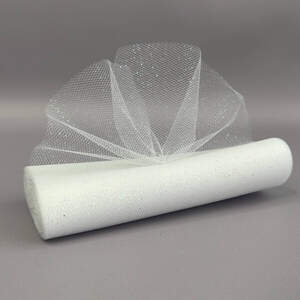 Фатин в рулоне с напылением - 15см, моток 9 м - белый радужный