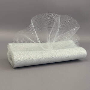 Фатин в рулоне с напылением 15см, моток 9 м - белый с серебром