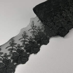 (1 метр) Кружево 6,5см на сетке (фатине) - Черный (77М-МТ755-2)