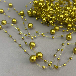 (5шт по 1,3 м) Бусины на леске Ø8 и Ø3мм - золото