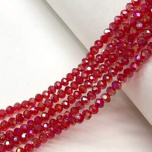 Бусины хрустальные рондель 4х3мм, нить-135 шт, красный прозрачный с покрытием АВ