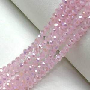 Бусины хрустальные рондель 4х3мм, нить-135 шт, розовый матовый с покрытием АВ