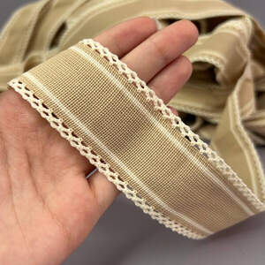 Лампасная тесьма-ажурная, трикотажная 4 см - бежевая с белым