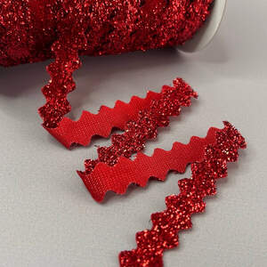 Бархатная лента зиг-заг с люрексом 1см - красный (#16)