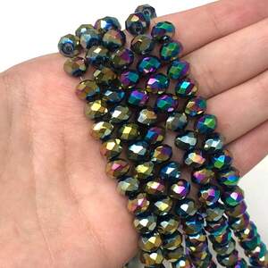 Бусины хрустальные рондель 8х6мм, нить-60 шт, радужный металик Бусины хрустальные рондель 8х6мм, нить-60 шт, радужный металик