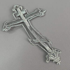 Лейсы, термо аппликации крест 10х14,5 см - серебро