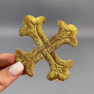 Лейсы, термо аппликации крест 7,5 см - золото