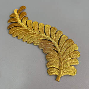 Лейсы, термо аппликации перо 8х19,5 см - золото