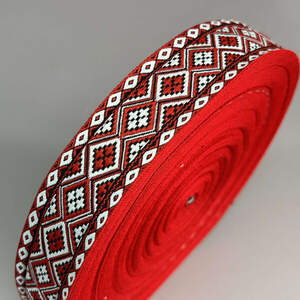 Тесьма национальная 3,2 см - орнамент ромбы красный Тесьма национальная 3,2 см - орнамент ромбы красный