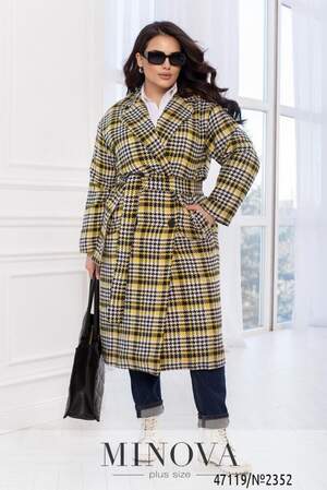 Пальто №2352-Жовтий-Чорний